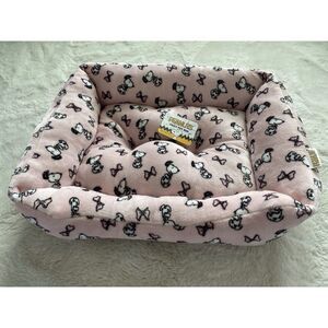Peanuts Snoopy Small Dog Pet Cozy Cuddler Bed Cushion Pink Bows Coquette NEW